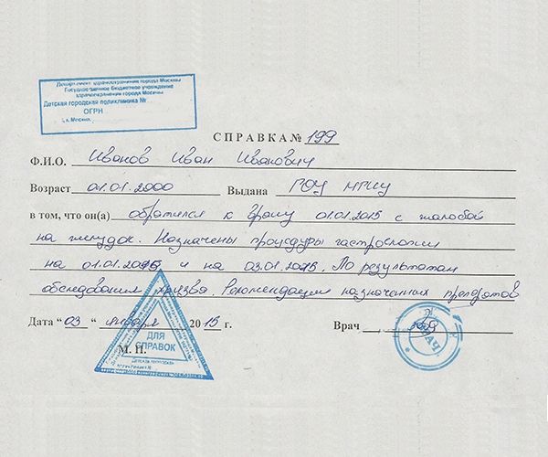 spravka-o-gastroskopii Справка о гастроскопии без осмотра